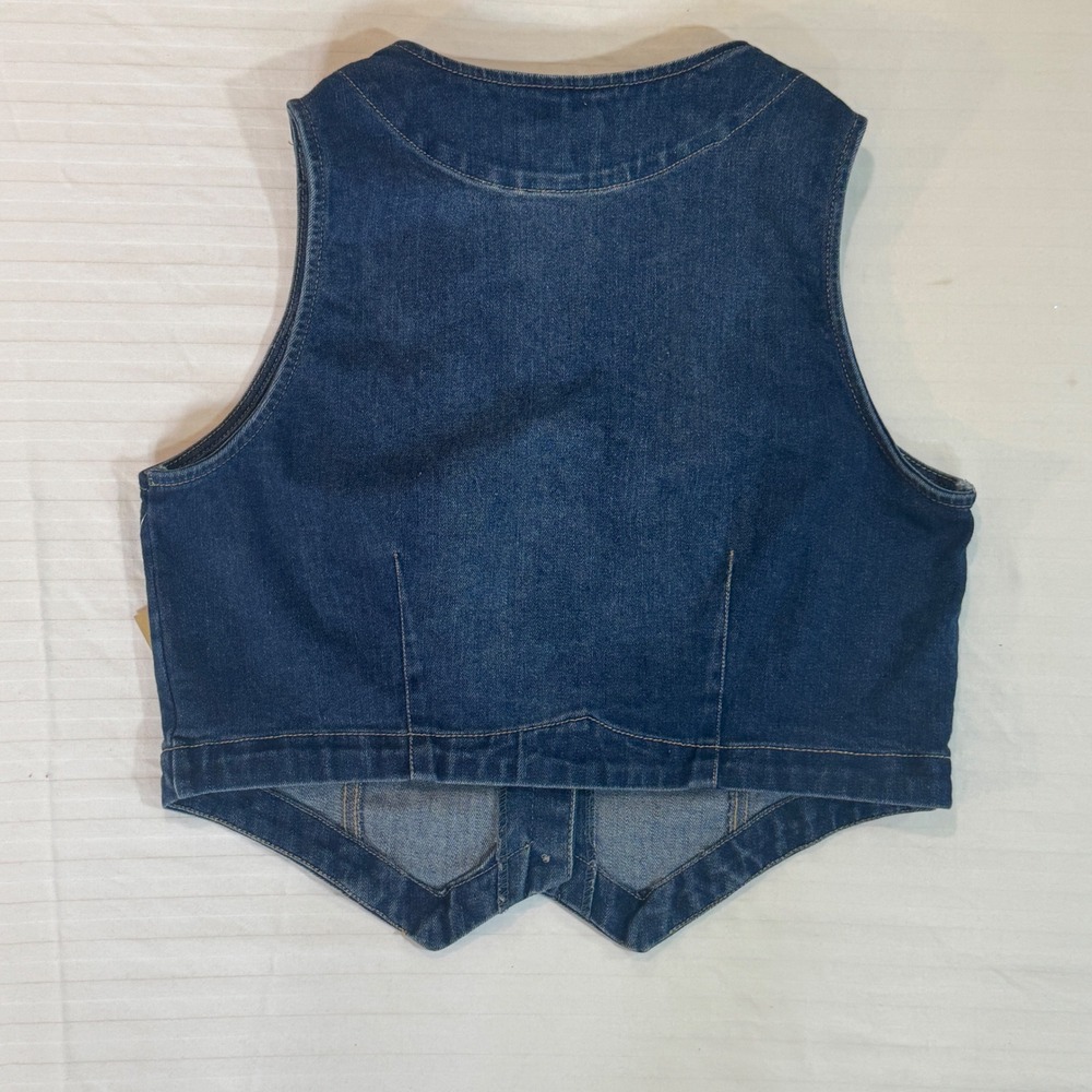 Denim Button Front Vest Y2K Western Indie Boho Fitted Waistcoat L - Picture 7 of 7